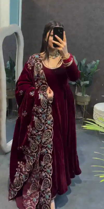 ST 1148 Maroon 9000 Velvet Salwar Suit with Embroidery Work & Lace Work. Get it for ₹2449. Delivery 4-6 Working Days. Shop now. | Casual Suits, Jump Suits, Tops & Bottoms, Track Suits, Salwar suit, Creative suits, Designer Suits, Palazzo Suits, Party Wear Suits, Patiala Suits, Straight Suits, Trendy Wear
