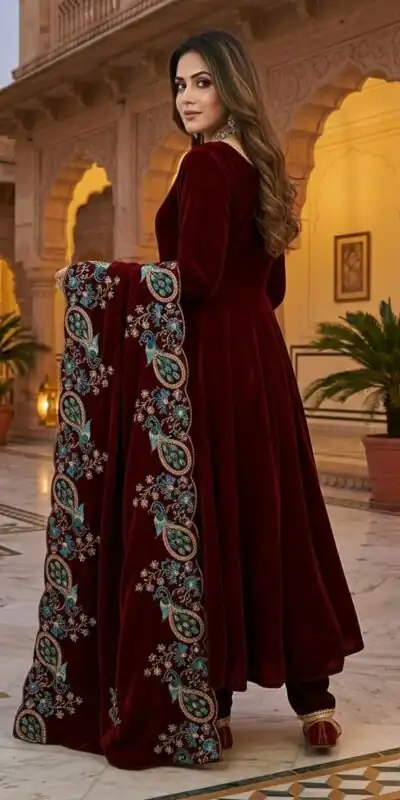 ST 1148 Maroon 9000 Velvet Salwar Suit with Embroidery Work & Lace Work. Get it for ₹2449. Delivery 4-6 Working Days. Shop now. | Casual Suits, Jump Suits, Tops & Bottoms, Track Suits, Salwar suit, Creative suits, Designer Suits, Palazzo Suits, Party Wear Suits, Patiala Suits, Straight Suits, Trendy Wear