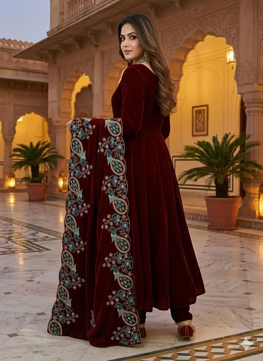 ST 1148 Maroon 9000 Velvet Salwar Suit with Embroidery Work & Lace Work. Get it for ₹2449. Delivery 4-6 Working Days. Shop now. | Casual Suits, Jump Suits, Tops & Bottoms, Track Suits, Salwar suit, Creative suits, Designer Suits, Palazzo Suits, Party Wear Suits, Patiala Suits, Straight Suits, Trendy Wear