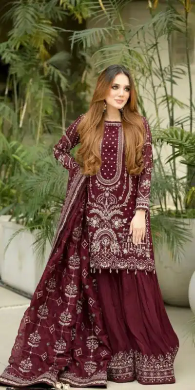 AD 213 Maroon Khajuri Crush Georgette Salwar Suit with Lace Work & Embroidery Work. Festive Deal ₹2649. Delivery 4-6 Working Days. Shop now. | Jump Suits, Tops & Bottoms, Track Suits, Salwar suit, Casual Suits, Creative suits, Designer Suits, Palazzo Suits, Party Wear Suits, Patiala Suits, Straight Suits, Trendy Wear