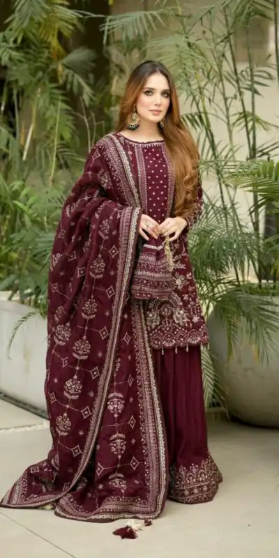 AD 213 Maroon Khajuri Crush Georgette Salwar Suit with Lace Work & Embroidery Work. Festive Deal ₹2649. Delivery 4-6 Working Days. Shop now. | Jump Suits, Tops & Bottoms, Track Suits, Salwar suit, Casual Suits, Creative suits, Designer Suits, Palazzo Suits, Party Wear Suits, Patiala Suits, Straight Suits, Trendy Wear