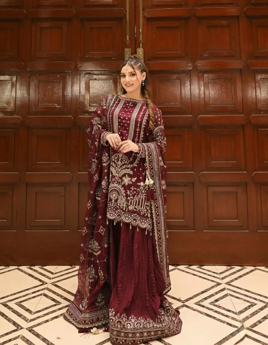 AD 213 Maroon Khajuri Crush Georgette Salwar Suit with Lace Work & Embroidery Work. Festive Deal ₹2649. Delivery 4-6 Working Days. Shop now. | Jump Suits, Tops & Bottoms, Track Suits, Salwar suit, Casual Suits, Creative suits, Designer Suits, Palazzo Suits, Party Wear Suits, Patiala Suits, Straight Suits, Trendy Wear