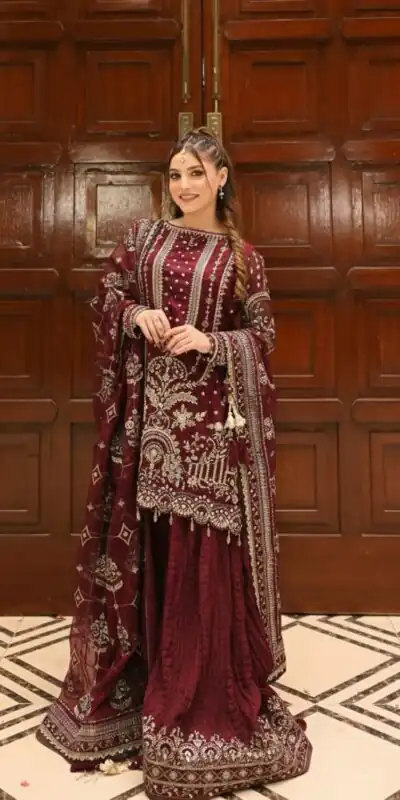 AD 213 Maroon Khajuri Crush Georgette Salwar Suit with Lace Work & Embroidery Work. Festive Deal ₹2649. Delivery 4-6 Working Days. Shop now. | Jump Suits, Tops & Bottoms, Track Suits, Salwar suit, Casual Suits, Creative suits, Designer Suits, Palazzo Suits, Party Wear Suits, Patiala Suits, Straight Suits, Trendy Wear