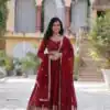 KA 1144 Maroon Faux Blooming Gown with Embroidery Work & Zari Work. Exclusive Offer ₹2449. Delivery 4-6 Working Days. Shop now. | Gowns, Bollywood Gowns, Creative Gowns, Designer Gowns, Embroidered Gowns, Party Wear Gowns