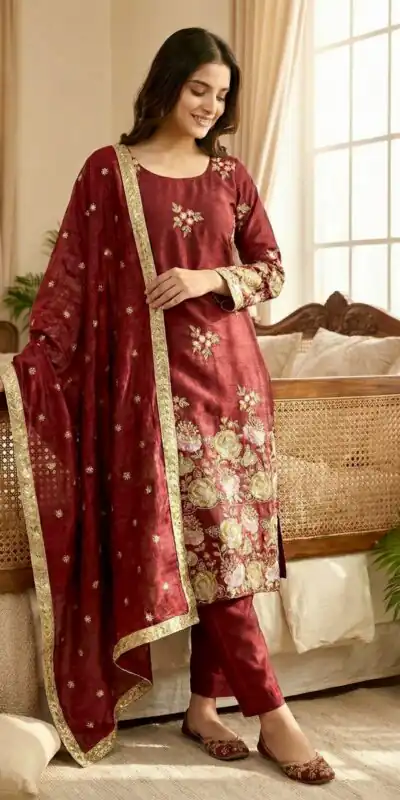 NSR 881 Maroon Organza Poly Silk Salwar Suit with Embroidery Work & Lace Work. Introductory Price ₹209. Delivery 4-6 Working Days. Shop now. | Casual Suits, Jump Suits, Salwar suit, Creative suits, Designer Suits, Palazzo Suits, Party Wear Suits, Patiala Suits, Straight Suits