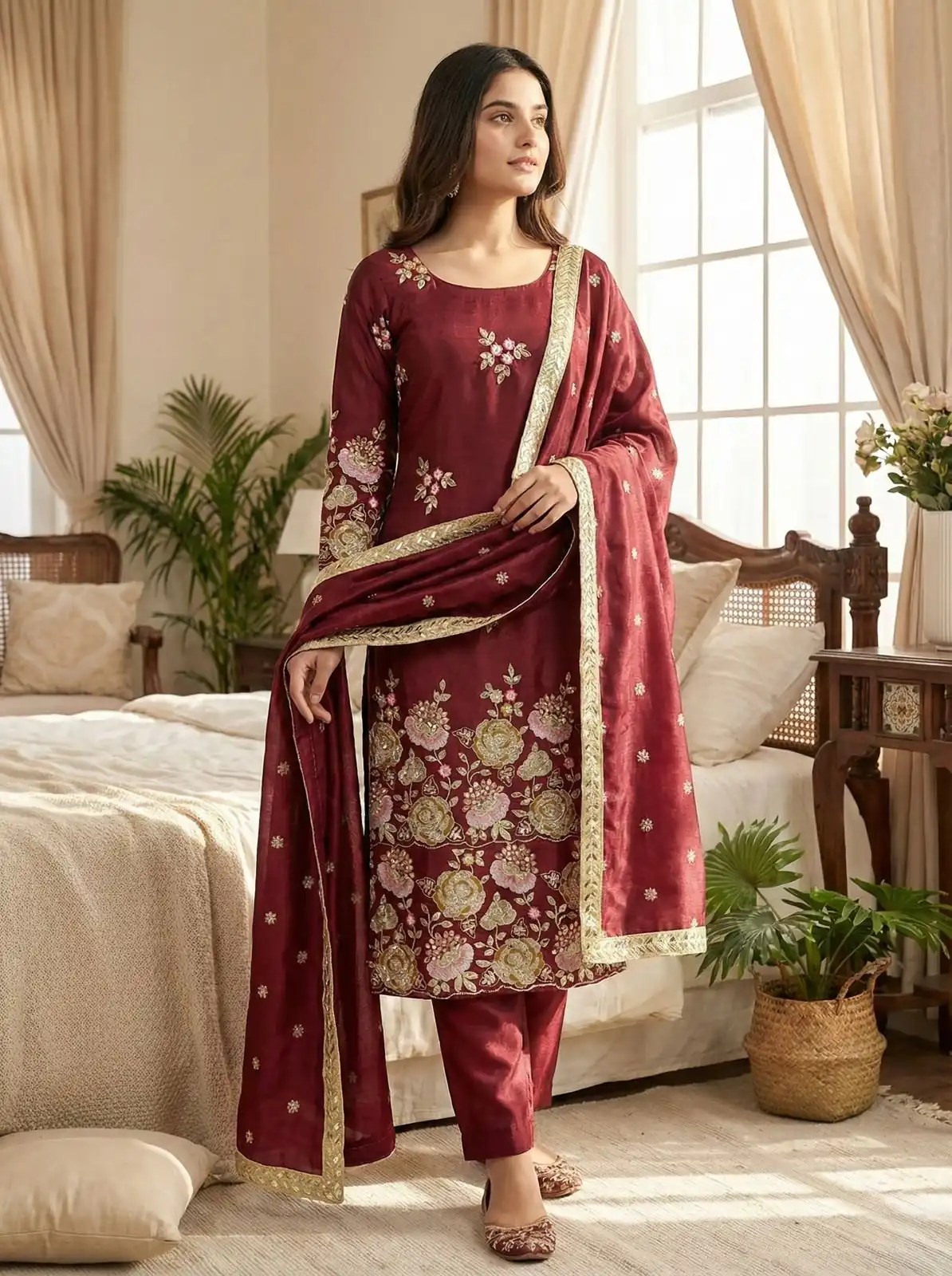 NSR 881 Maroon Organza Poly Silk Salwar Suit with Embroidery Work & Lace Work. Introductory Price ₹209. Delivery 4-6 Working Days. Shop now. | Casual Suits, Jump Suits, Salwar suit, Creative suits, Designer Suits, Palazzo Suits, Party Wear Suits, Patiala Suits, Straight Suits