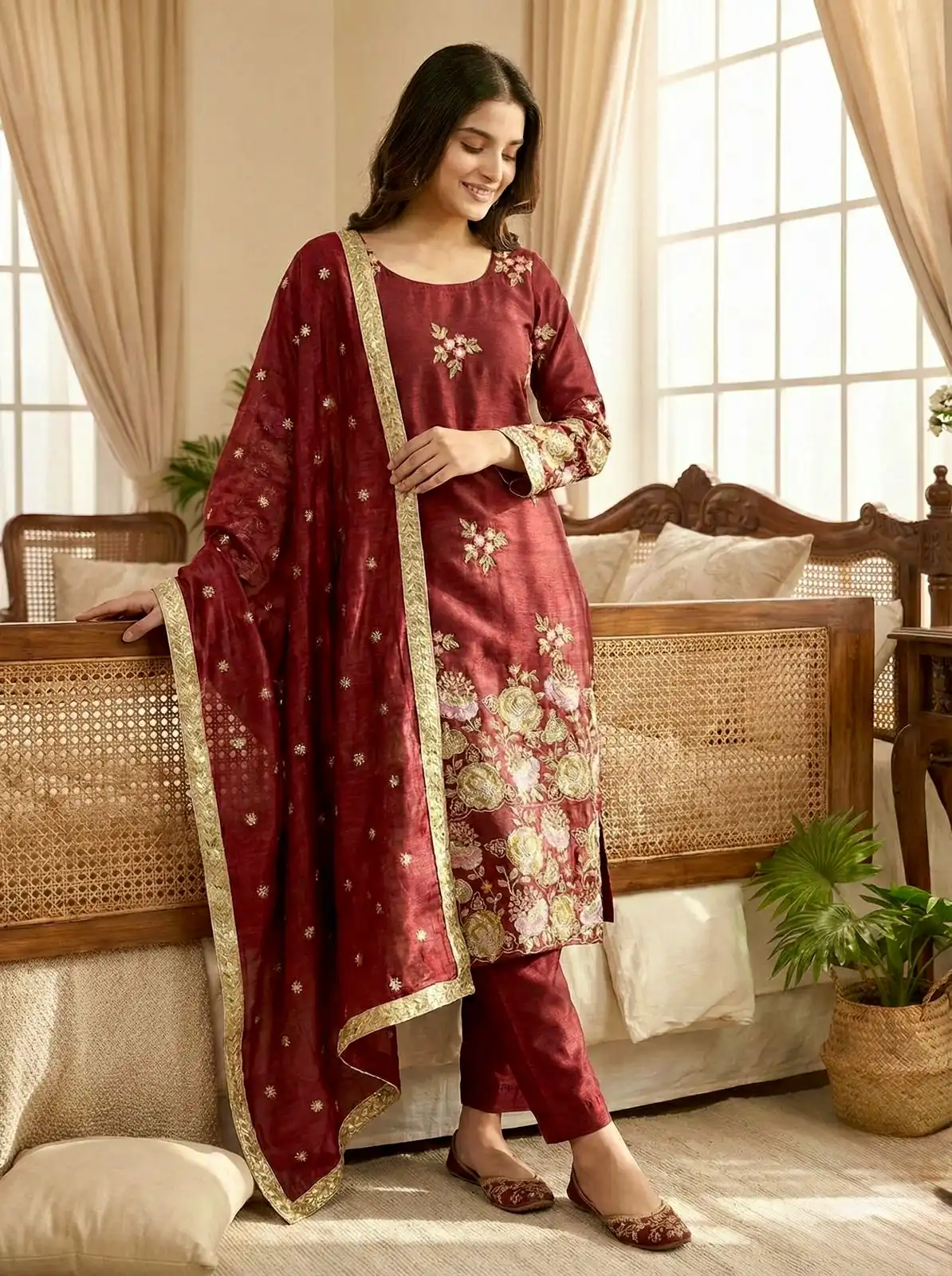 NSR 881 Maroon Organza Poly Silk Salwar Suit with Embroidery Work & Lace Work. Introductory Price ₹209. Delivery 4-6 Working Days. Shop now. | Casual Suits, Jump Suits, Salwar suit, Creative suits, Designer Suits, Palazzo Suits, Party Wear Suits, Patiala Suits, Straight Suits