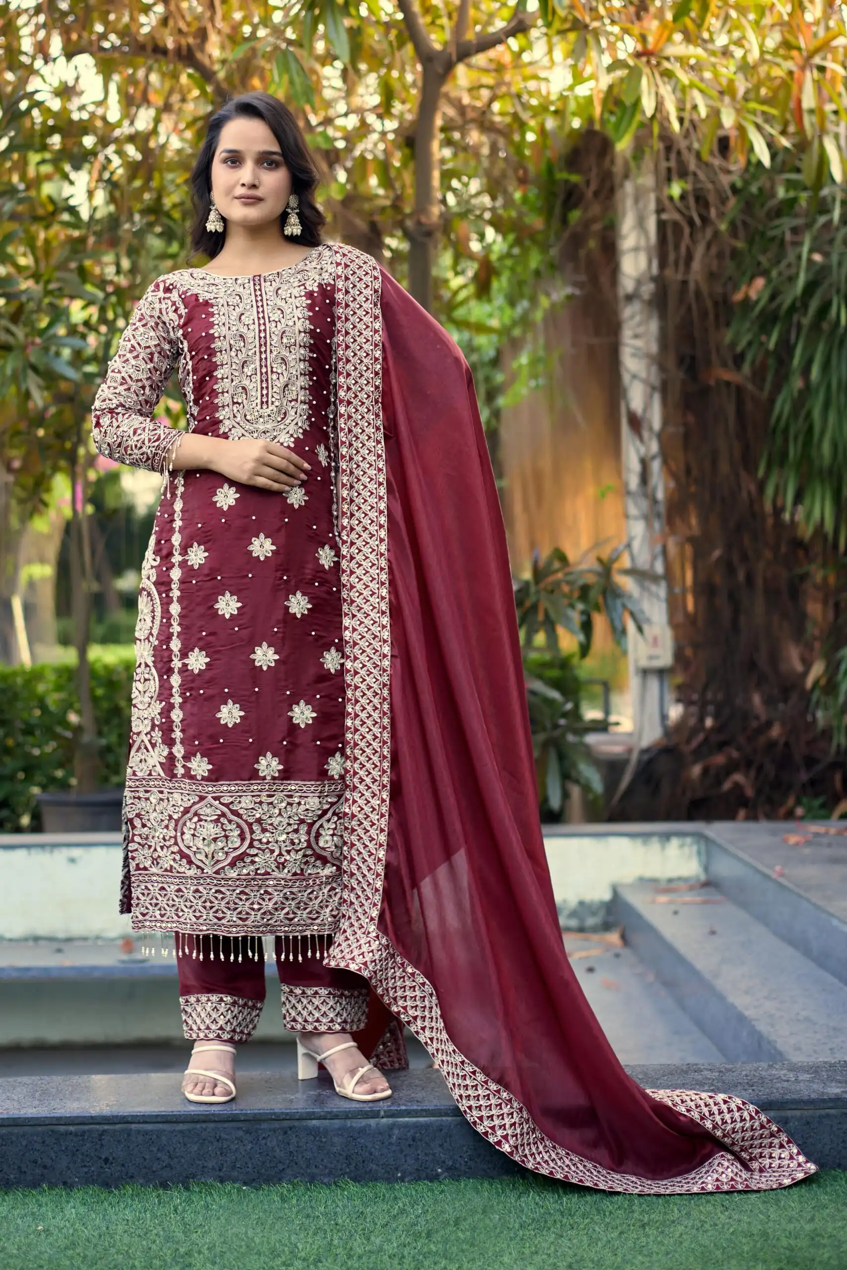 SR 1698 Maroon in Color Organza Silk Embroidery Work Salwar Suit . Festive Deal ₹2499. Delivery 4-6 Working Days. Shop now. | Casual Suits, Jump Suits, Tops & Bottoms, Track Suits, Salwar suit, Creative suits, Designer Suits, Palazzo Suits, Party Wear Suits, Patiala Suits, Straight Suits, Trendy Wear