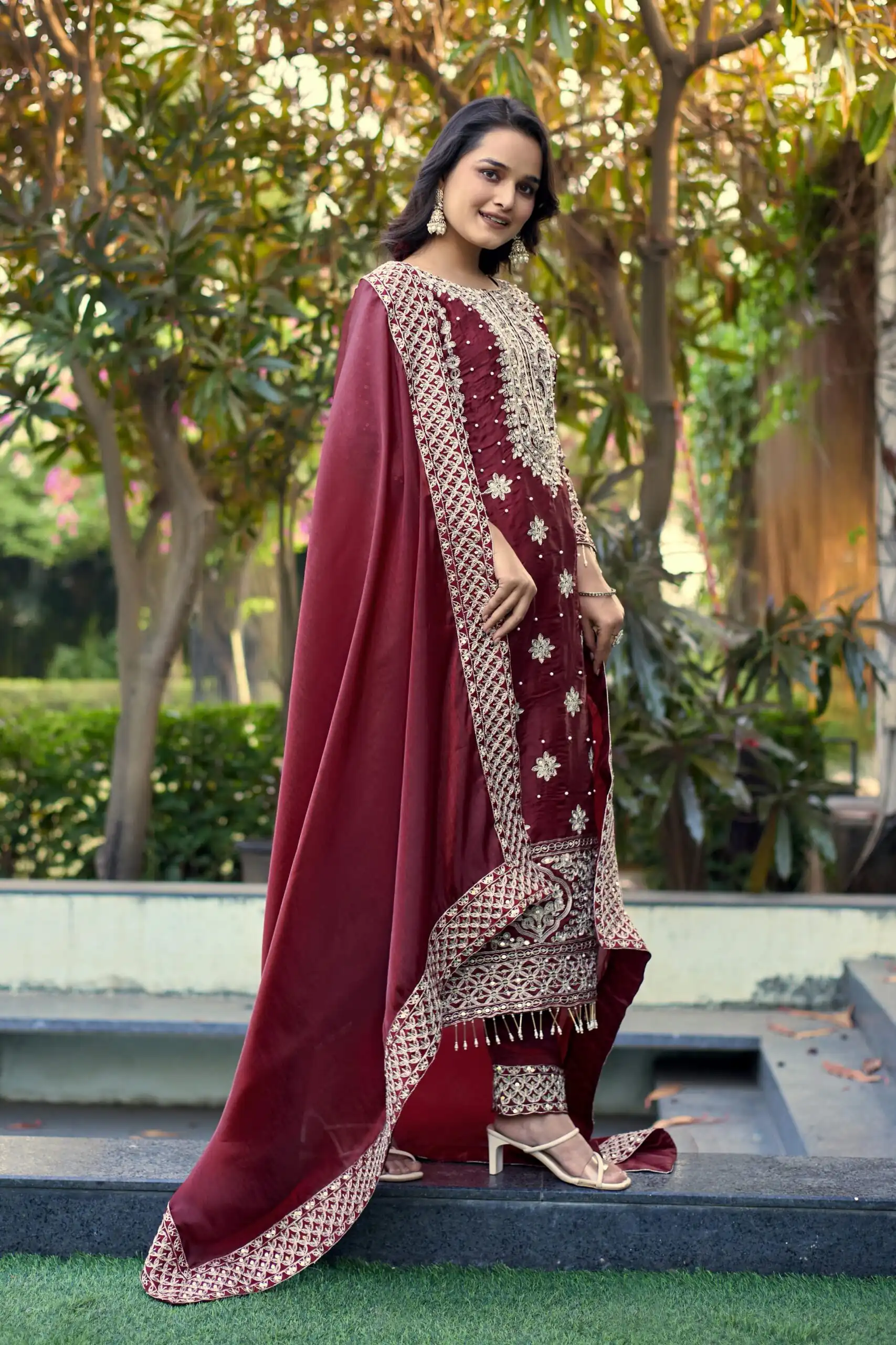 SR 1698 Maroon in Color Organza Silk Embroidery Work Salwar Suit . Festive Deal ₹2499. Delivery 4-6 Working Days. Shop now. | Casual Suits, Jump Suits, Tops & Bottoms, Track Suits, Salwar suit, Creative suits, Designer Suits, Palazzo Suits, Party Wear Suits, Patiala Suits, Straight Suits, Trendy Wear