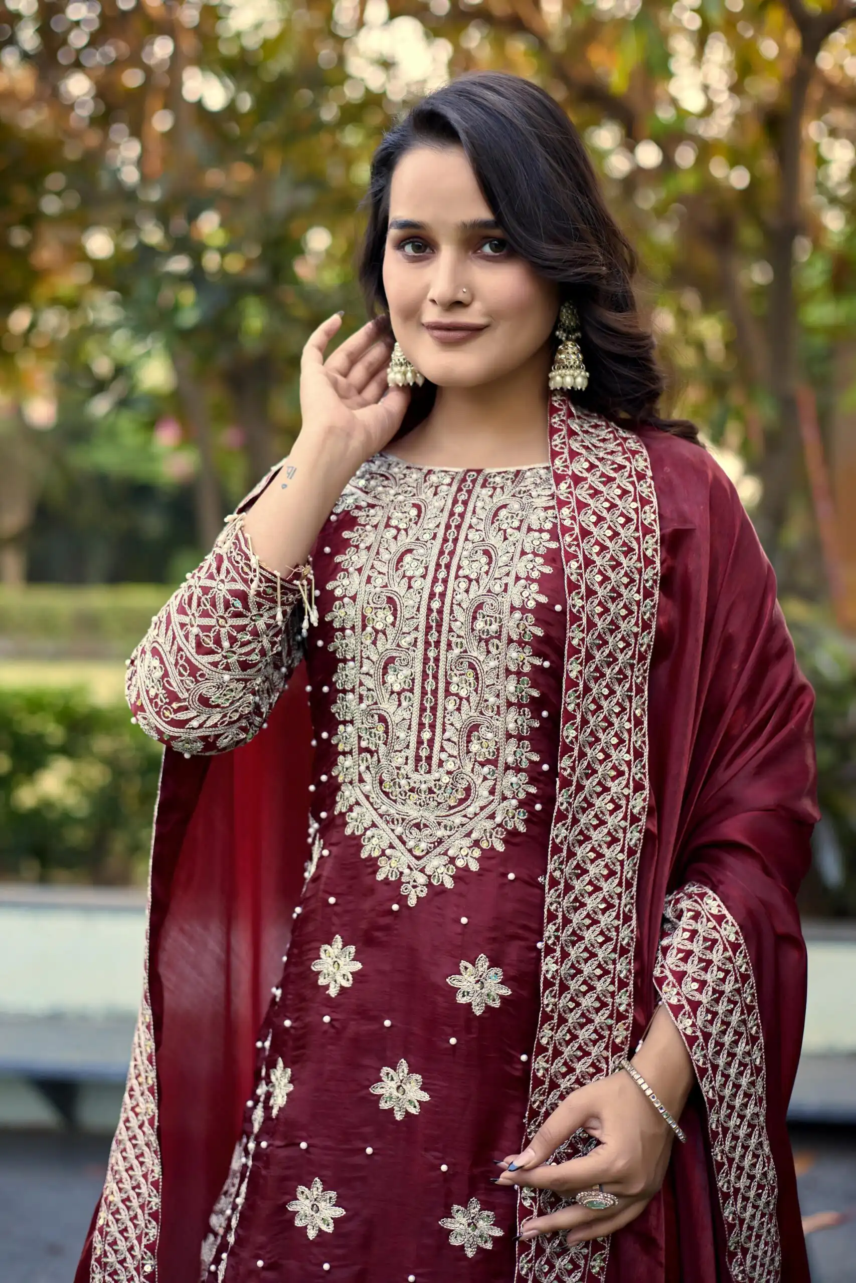 SR 1698 Maroon in Color Organza Silk Embroidery Work Salwar Suit . Festive Deal ₹2499. Delivery 4-6 Working Days. Shop now. | Casual Suits, Jump Suits, Tops & Bottoms, Track Suits, Salwar suit, Creative suits, Designer Suits, Palazzo Suits, Party Wear Suits, Patiala Suits, Straight Suits, Trendy Wear
