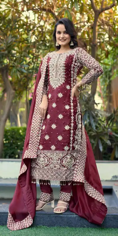 SR 1698 Maroon in Color Organza Silk Embroidery Work Salwar Suit . Festive Deal ₹2499. Delivery 4-6 Working Days. Shop now. | Casual Suits, Jump Suits, Tops & Bottoms, Track Suits, Salwar suit, Creative suits, Designer Suits, Palazzo Suits, Party Wear Suits, Patiala Suits, Straight Suits, Trendy Wear