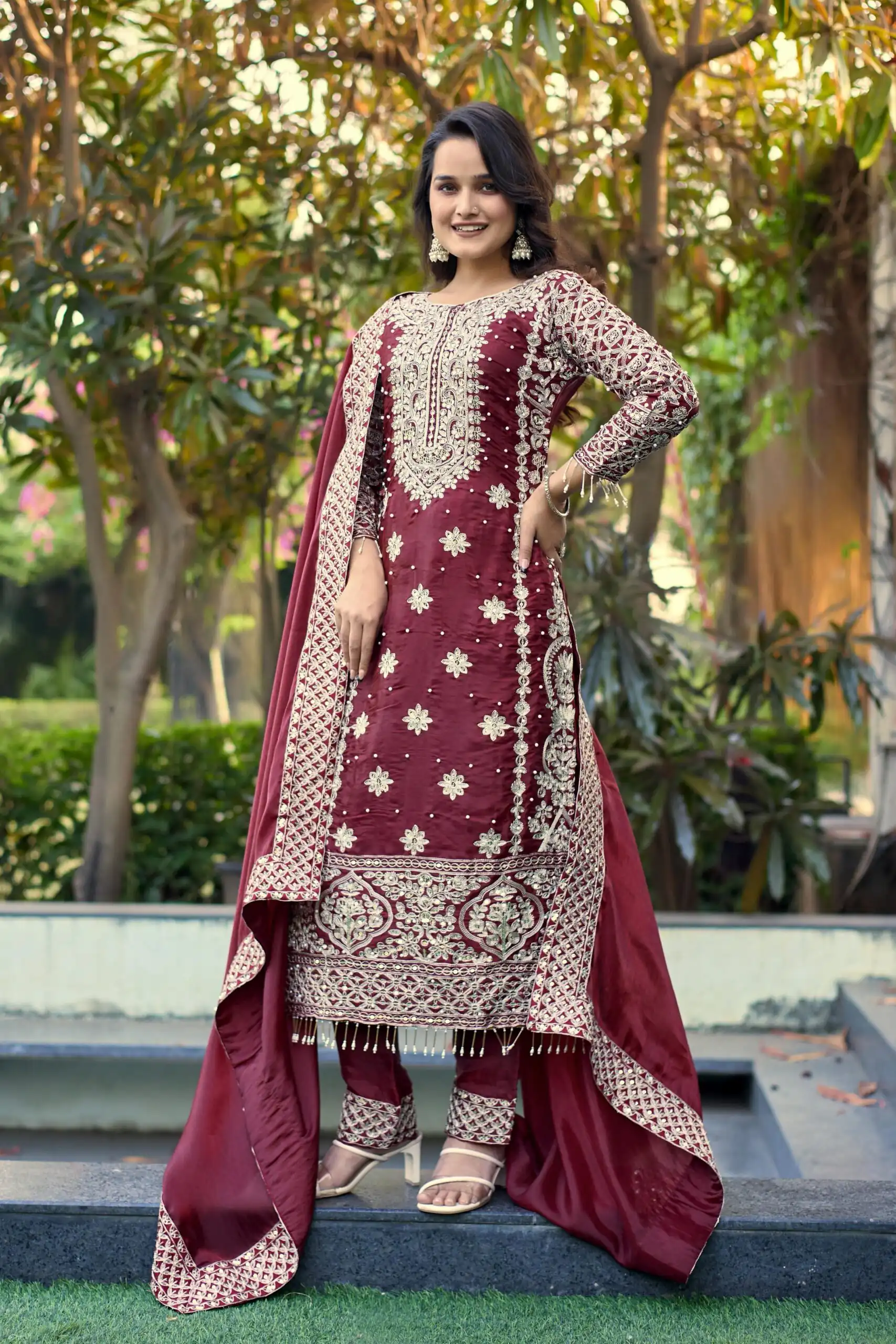 SR 1698 Maroon in Color Organza Silk Embroidery Work Salwar Suit . Festive Deal ₹2499. Delivery 4-6 Working Days. Shop now. | Casual Suits, Jump Suits, Tops & Bottoms, Track Suits, Salwar suit, Creative suits, Designer Suits, Palazzo Suits, Party Wear Suits, Patiala Suits, Straight Suits, Trendy Wear