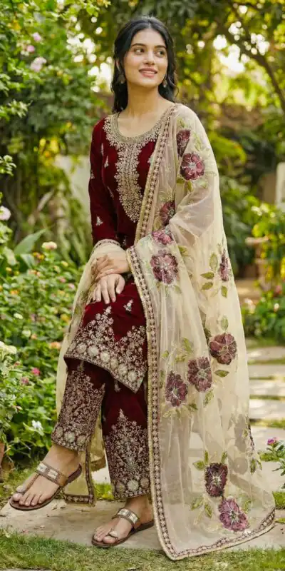 SRK 5318 Maroon in Organza Silk Lace Work & Embroidery Work Salwar Suit . Get it for ₹2399. Delivery 4-6 Working Days. Shop now. | Jump Suits, Tops & Bottoms, Track Suits, Salwar suit, Casual Suits, Creative suits, Designer Suits, Palazzo Suits, Party Wear Suits, Patiala Suits, Straight Suits, Trendy Wear