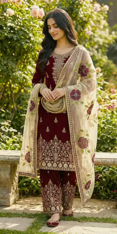 SRK 5318 Maroon in Organza Silk Lace Work & Embroidery Work Salwar Suit . Get it for ₹2399. Delivery 4-6 Working Days. Shop now. | Jump Suits, Tops & Bottoms, Track Suits, Salwar suit, Casual Suits, Creative suits, Designer Suits, Palazzo Suits, Party Wear Suits, Patiala Suits, Straight Suits, Trendy Wear