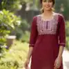 INLI Charmi vol 3 Maroon Rayon Thread Work Kurti . Wedding, Party, Festive, Events Affordable Price ₹1349. Delivery 4-6 Working Days. Shop now. | Kurti, Bollywood Kurti, Creative Kurtis, Designer Kurti, Party Wear Kurti, Selfie Kurti