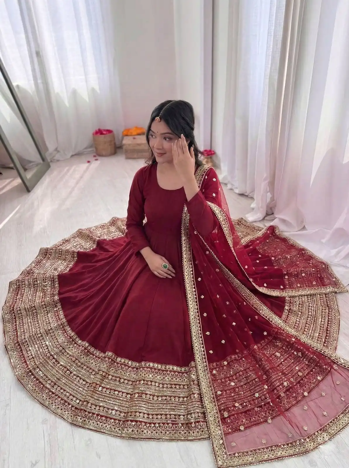 ZSR 3154 Maroon Roman Silk Gown with Embroidery Work & Lace Work. Grab it for ₹2449. Delivery 4-6 Working Days. Shop now. | Gowns, Bollywood Gowns, Creative Gowns, Designer Gowns, Embroidered Gowns, Party Wear Gowns