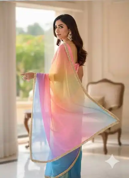 BT 416 Multi Organza Saree with Embroidery Work & Digital Print. Special Price ₹1599. Delivery 4-6 Working Days. Shop now. | Sarees, Bollywood Sarees, Creative Sarees, Designer Sarees, Embroidered Sarees, Ethnic Saree, Modern Digital sarees, Party Wear Sarees