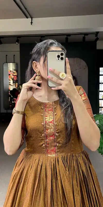 YNF 5316 Mustard Color Narayan pet (cotton) Zari weaving work Gown Casual, Wedding, Festive, Events . Expected Delivery 4-6 Working Days @1799/- only | Gowns, Bollywood Gowns, Creative Gowns, Designer Gowns, Embroidered Gowns, Party Wear Gowns