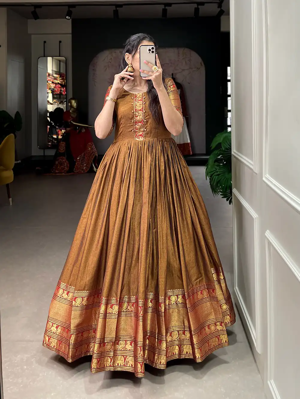 YNF 5316 Mustard Color Narayan pet (cotton) Zari weaving work Gown Casual, Wedding, Festive, Events . Expected Delivery 4-6 Working Days @1799/- only | Gowns, Bollywood Gowns, Creative Gowns, Designer Gowns, Embroidered Gowns, Party Wear Gowns