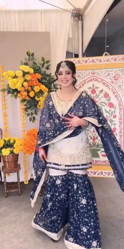 Navy Blue Faux Georgette Sequence Work Salwar Suit