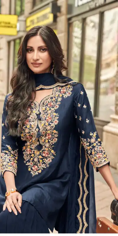 FC Sayuuri 5595 Navy Blue Georgette Salwar Suit with Embroidery Work & Lace Work. Special Price ₹3149. Delivery 4-6 Working Days. Shop now. | Casual Suits, Jump Suits, Tops & Bottoms, Track Suits, Salwar suit, Creative suits, Designer Suits, Palazzo Suits, Party Wear Suits, Patiala Suits, Straight Suits, Trendy Wear