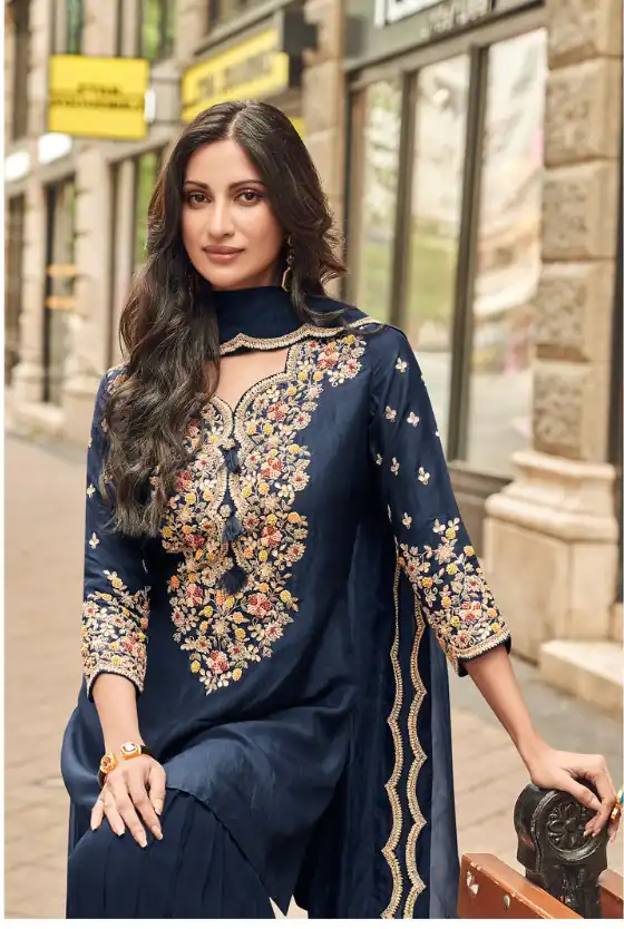 FC Sayuuri 5595 Navy Blue Georgette Salwar Suit with Embroidery Work & Lace Work. Special Price ₹3149. Delivery 4-6 Working Days. Shop now. | Casual Suits, Jump Suits, Tops & Bottoms, Track Suits, Salwar suit, Creative suits, Designer Suits, Palazzo Suits, Party Wear Suits, Patiala Suits, Straight Suits, Trendy Wear