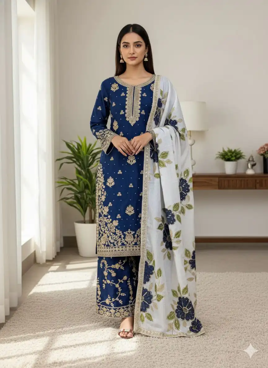 SRK 5315 Navy Blue Organza SILK Salwar Suit Perfect for Wedding, Party, Lohri, Ethnic Day, Eid – . Affordable Price ₹2499. Delivery 4-6 Working Days. | Casual Suits, Jump Suits, Tops & Bottoms, Track Suits, Salwar suit, Creative suits, Designer Suits, Palazzo Suits, Party Wear Suits, Patiala Suits, Straight Suits, Trendy Wear
