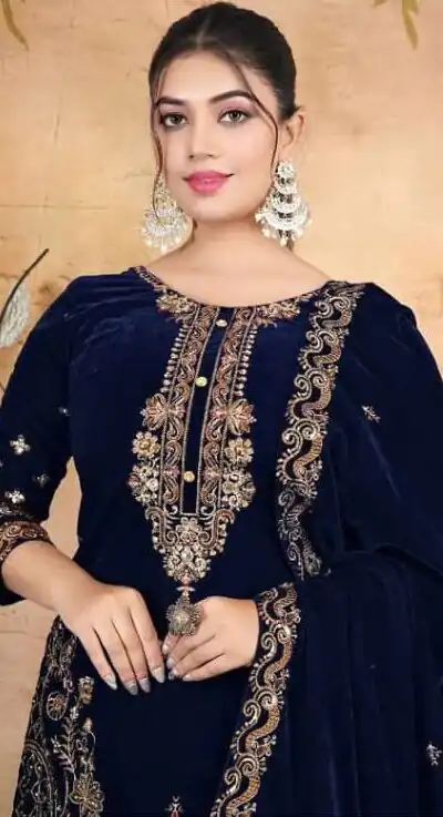 FC 1198 Navy Blue Velvet Salwar Suit with Embroidery Work & Lace Work. Festive Deal ₹2549. Delivery 4-6 Working Days. Shop now. | Jump Suits, Tops & Bottoms, Track Suits, Salwar suit, Casual Suits, Creative suits, Designer Suits, Palazzo Suits, Party Wear Suits, Patiala Suits, Straight Suits, Trendy Wear