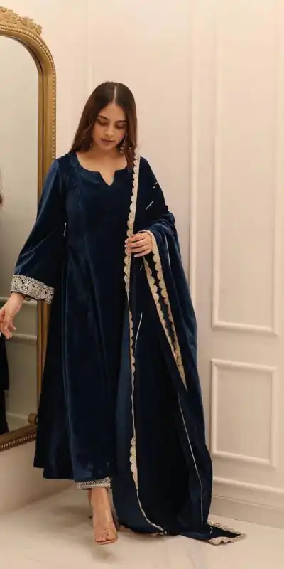 KF 1662 Navy Blue in Color Viscous Velvet Embroidery Work Gown . Exclusive Offer ₹2399. Delivery 4-6 Working Days. Shop now. | Gowns, Bollywood Gowns, Creative Gowns, Designer Gowns, Embroidered Gowns, Party Wear Gowns