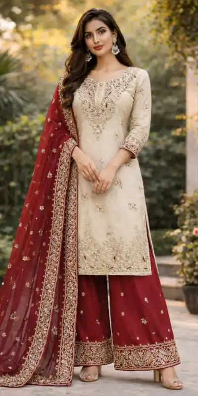 VLM 316 Off White Organza Silk with Embroidery Work & Lace Work. Salwar Suit Now at just ₹2049. Delivery 4-6 Working Days. Shop now. | Jump Suits, Tops & Bottoms, Track Suits, Salwar suit, Casual Suits, Creative suits, Designer Suits, Palazzo Suits, Party Wear Suits, Patiala Suits, Straight Suits, Trendy Wear