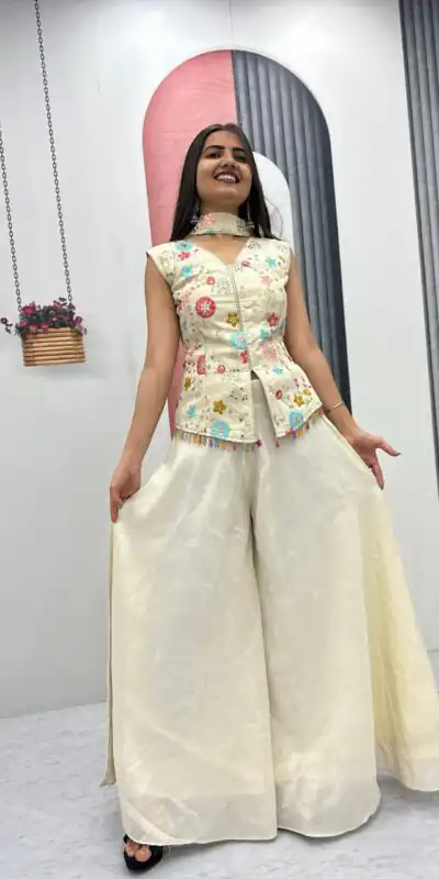 PC 451 Off White Tissue Simmer Salwar Suit with Embroidery Work. Available at ₹2549 only. Delivery 4-6 Working Days. Shop now. | Casual Suits, Jump Suits, Tops & Bottoms, Track Suits, Salwar suit, Creative suits, Designer Suits, Palazzo Suits, Party Wear Suits, Patiala Suits, Straight Suits, Trendy Wear