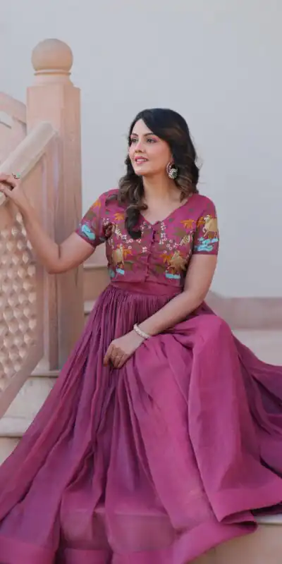 KA 1170 Onion Color Silver Crunchy Gown with Embroidery Work. Introductory Price ₹1799. Delivery 4-6 Working Days. Shop now. | Gowns, Bollywood Gowns, Creative Gowns, Designer Gowns, Embroidered Gowns, Party Wear Gowns