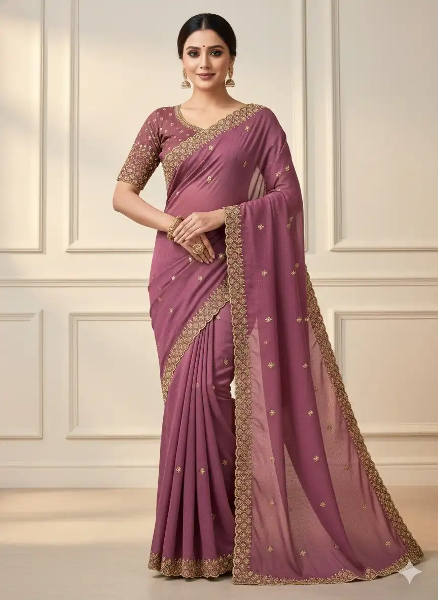 JR 659 Onion in Color Star Georgette Embroidery Work Saree . Available at ₹1799 only. Delivery 4-6 Working Days. Shop now. | Sarees, Bollywood Sarees, Creative Sarees, Designer Sarees, Embroidered Sarees, Ethnic Saree, Modern Digital sarees, Party Wear Sarees