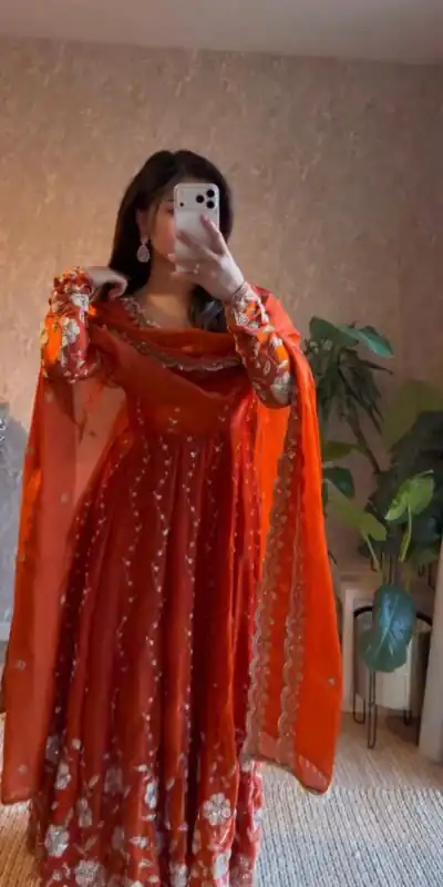 RTC 5953 Orange Fendy Silk Salwar Suit Sequence Work with Designer Work. Introductory Price ₹2499. Delivery 4-6 Working Days. Shop now. | Casual Suits, Jump Suits, Tops & Bottoms, Track Suits, Salwar suit, Creative suits, Designer Suits, Palazzo Suits, Party Wear Suits, Patiala Suits, Straight Suits, Trendy Wear
