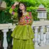 Ram 120 Parrot Green in Pure Cotton Mirror Work & Gamthi Work Lehenga Choli . Exclusive Offer ₹3049. Delivery 4-6 Working Days. Shop now. | Lehenga, Bollywood Lehenga, Creative Lehenga, Designer Lehenga, Embroidered Lehenga, Party Wear Lehenga