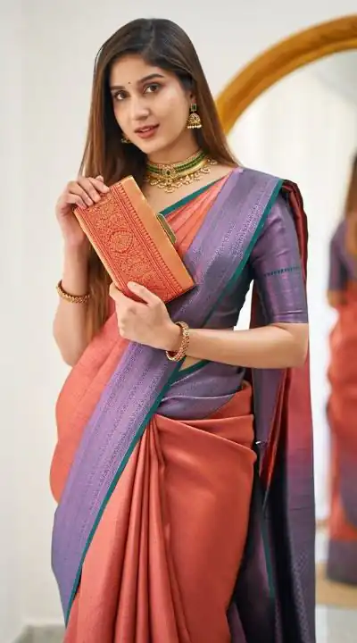 KPR 177 Peach in Soft Lichi Silk Jacquard Work Designer Work Saree . Now at just ₹1449. Delivery 4-6 Working Days. Shop now. | Sarees, Bollywood Sarees, Creative Sarees, Designer Sarees, Embroidered Sarees, Ethnic Saree, Modern Digital sarees, Party Wear Sarees