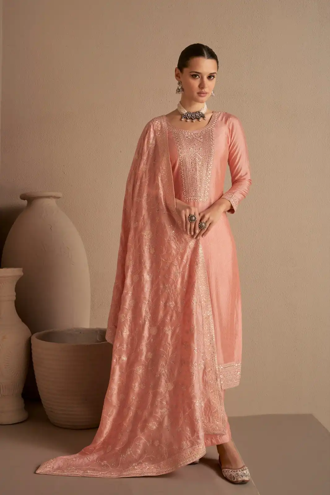 FC 9522 Peach Vichitra Salwar Suitwith Embroidery Work & Stone Work. Exclusive Offer ₹2499. Delivery 4-6 Working Days. Shop now. | Jump Suits, Tops & Bottoms, Track Suits, Salwar suit, Casual Suits, Creative suits, Designer Suits, Palazzo Suits, Party Wear Suits, Patiala Suits, Straight Suits, Trendy Wear