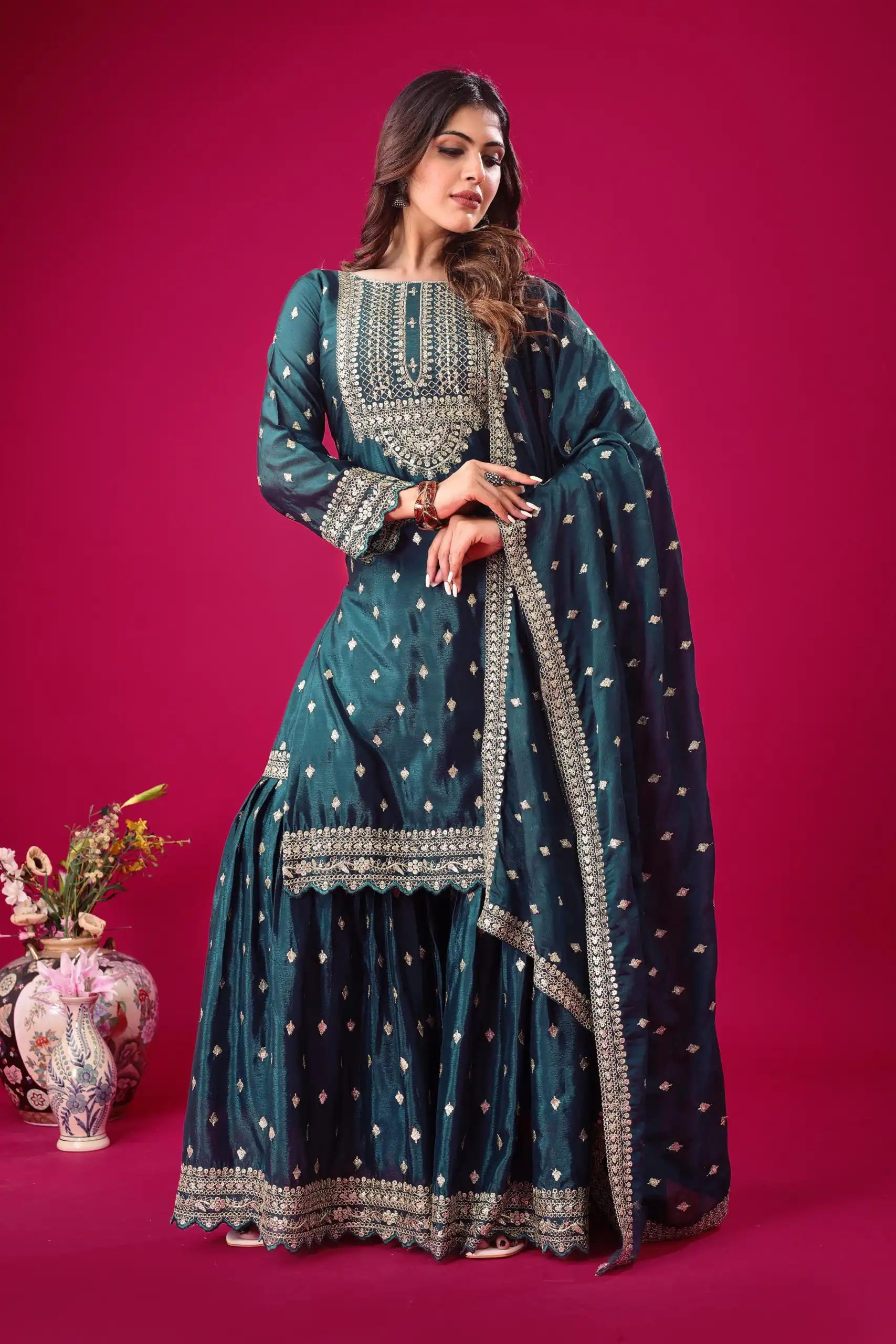 ZF 5006 Peacock Blue Color Chinon Silk Sequence Work Salwar Suit Casual, Wedding, Festive, Events . Expected Delivery  4-6 Working Days @2149/- only      | Jump Suits, Salwar suit, Casual Suits, Creative suits, Designer Suits, Palazzo Suits, Party Wear Suits, Patiala Suits, Straight Suits