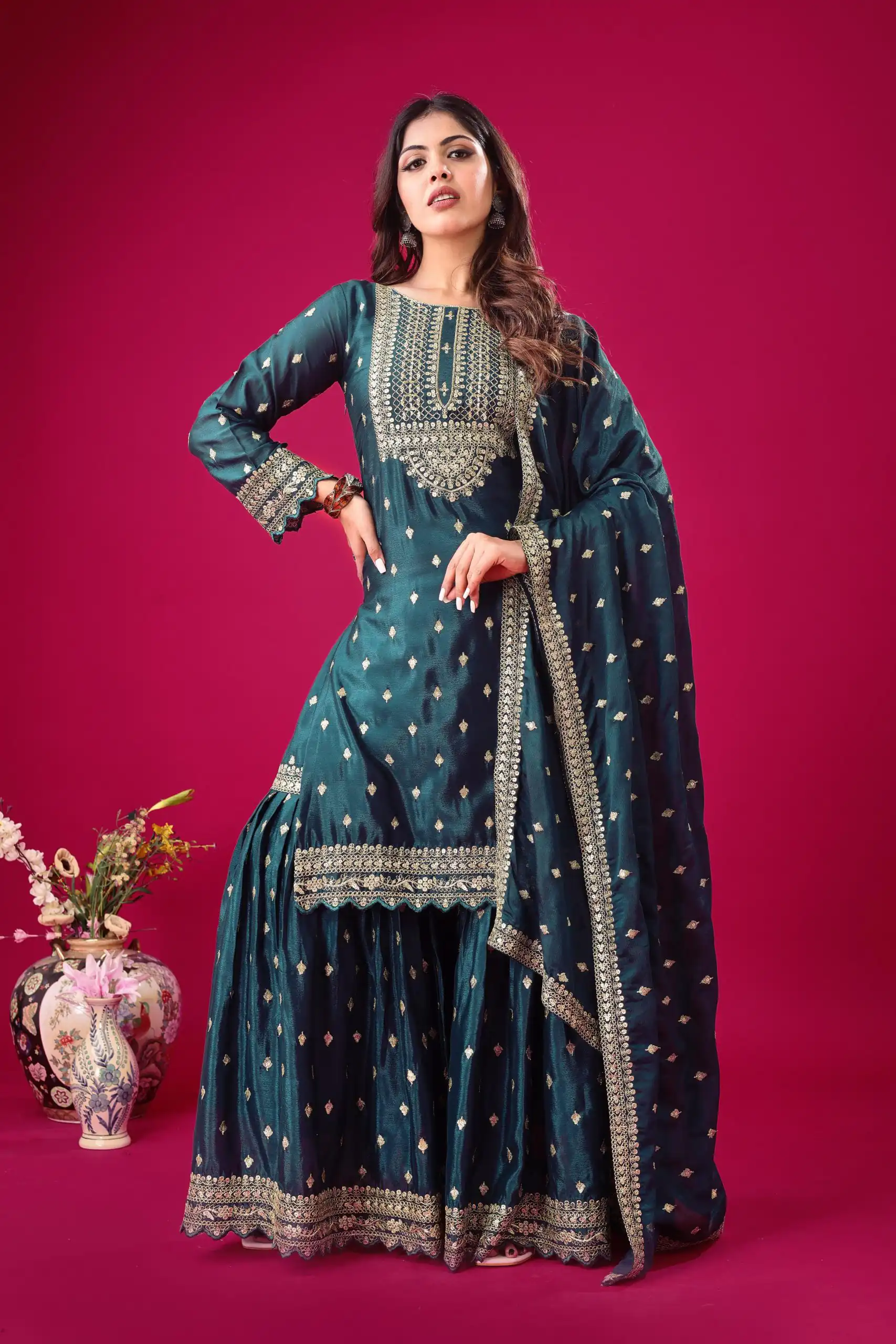 ZF 5006 Peacock Blue Color Chinon Silk Sequence Work Salwar Suit Casual, Wedding, Festive, Events . Expected Delivery  4-6 Working Days @2149/- only      | Jump Suits, Salwar suit, Casual Suits, Creative suits, Designer Suits, Palazzo Suits, Party Wear Suits, Patiala Suits, Straight Suits