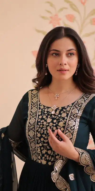 KA 1177 Peacock Blue in Faux Blooming Embroidery Work & Zari Work Gown . Special Price ₹2049. Delivery 4-6 Working Days. Shop now. | Gowns, Bollywood Gowns, Creative Gowns, Designer Gowns, Embroidered Gowns, Party Wear Gowns