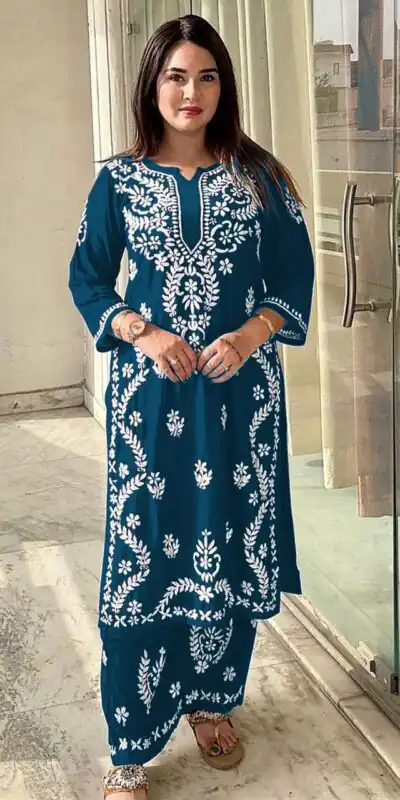 MF 627 Peacock Blue Rayon With Wid Lakhnavi Style Work Kurti Designer Work. Grab it for ₹1449. Delivery 4-6 Working Days. Shop now. | Kurti, Bollywood Kurti, Creative Kurtis, Designer Kurti, Party Wear Kurti, Selfie Kurti