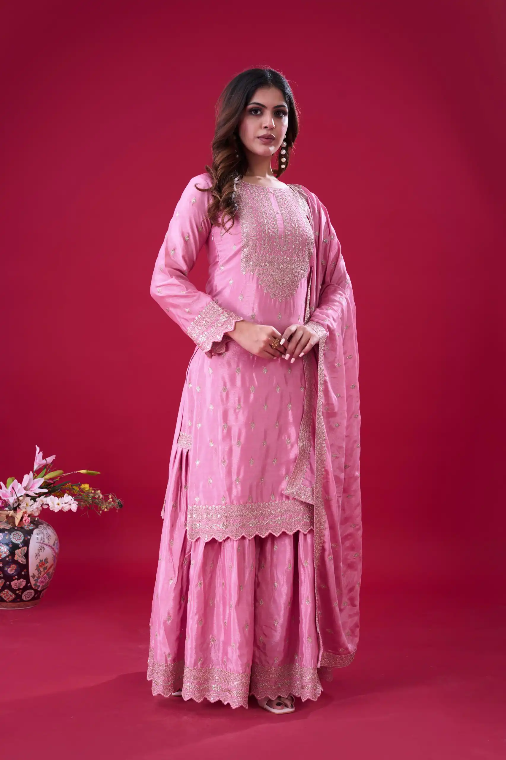 ZF 5006 Pink Color Chinon Silk Sequence Work Salwar Suit Casual, Wedding, Festive, Events . Expected Delivery  4-6 Working Days @2149/- only      | Jump Suits, Salwar suit, Casual Suits, Creative suits, Designer Suits, Palazzo Suits, Party Wear Suits, Patiala Suits, Straight Suits
