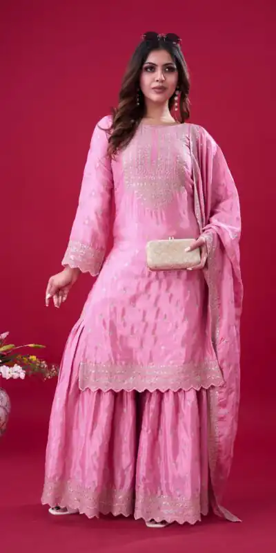 ZF 5006 Pink Color Chinon Silk Sequence Work Salwar Suit Casual, Wedding, Festive, Events . Expected Delivery  4-6 Working Days @2149/- only      | Jump Suits, Salwar suit, Casual Suits, Creative suits, Designer Suits, Palazzo Suits, Party Wear Suits, Patiala Suits, Straight Suits
