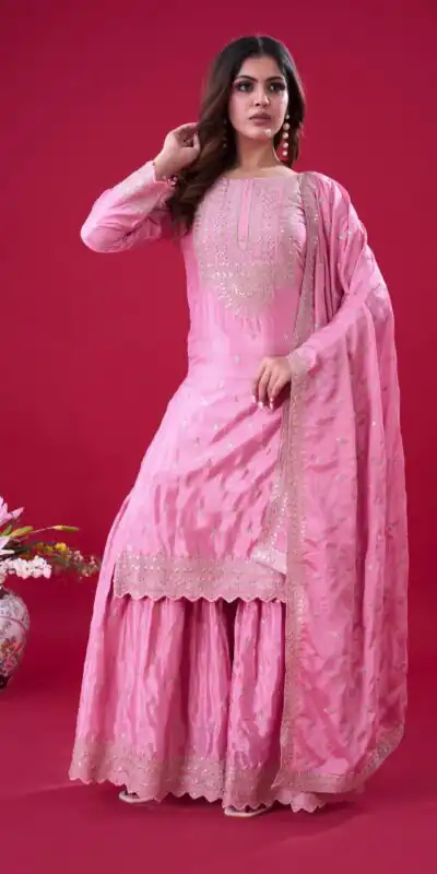 ZF 5006 Pink Color Chinon Silk Sequence Work Salwar Suit Casual, Wedding, Festive, Events . Expected Delivery  4-6 Working Days @2149/- only      | Jump Suits, Salwar suit, Casual Suits, Creative suits, Designer Suits, Palazzo Suits, Party Wear Suits, Patiala Suits, Straight Suits