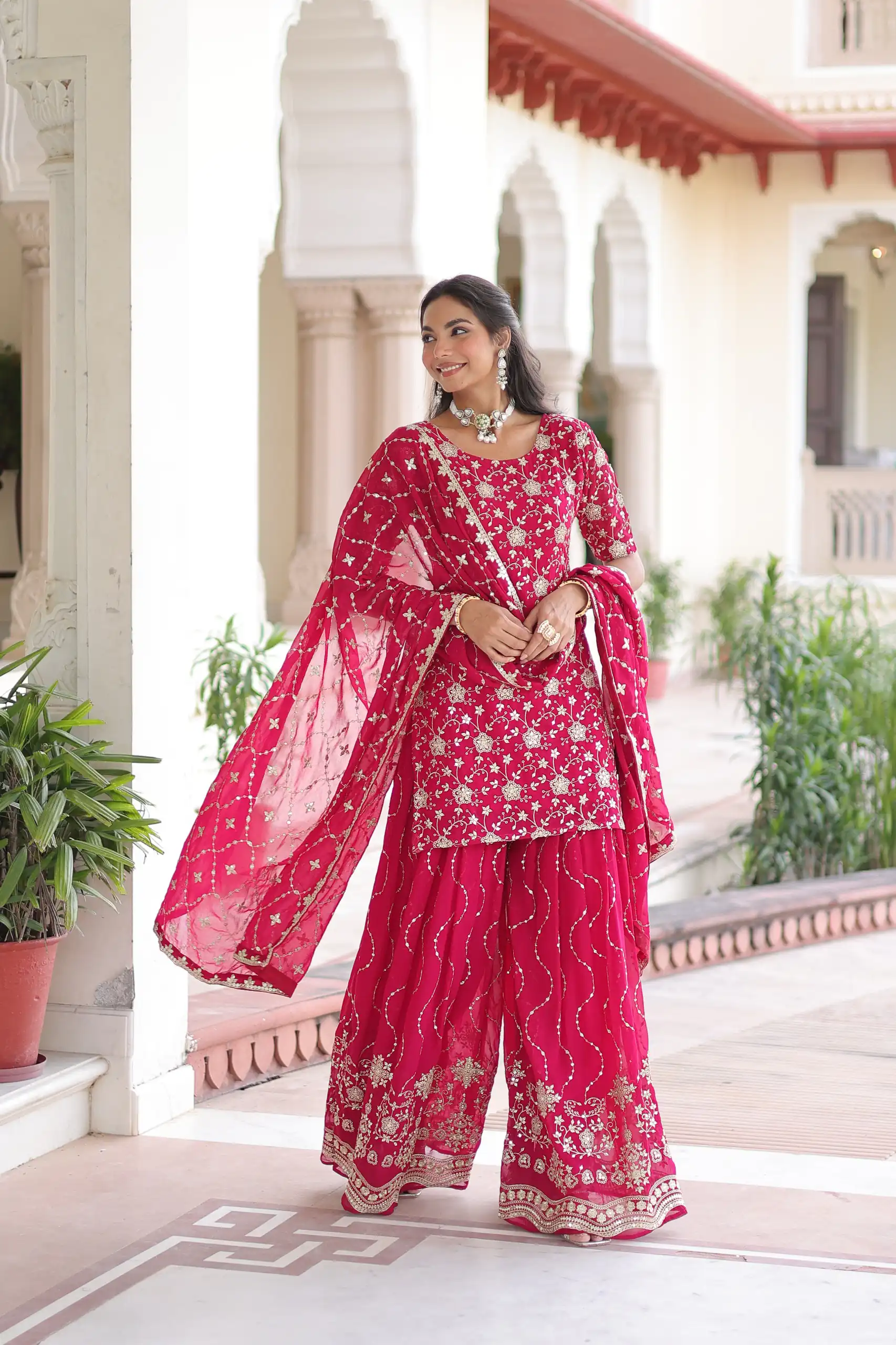 KA 1210 Pink in Georgette. Embroidery Work & Sequins Work Salwar Suit Grab it for ₹2599. Delivery 4-6 Working Days. Shop now. | Casual Suits, Jump Suits, Tops & Bottoms, Track Suits, Salwar suit, Creative suits, Designer Suits, Palazzo Suits, Party Wear Suits, Patiala Suits, Straight Suits, Trendy Wear