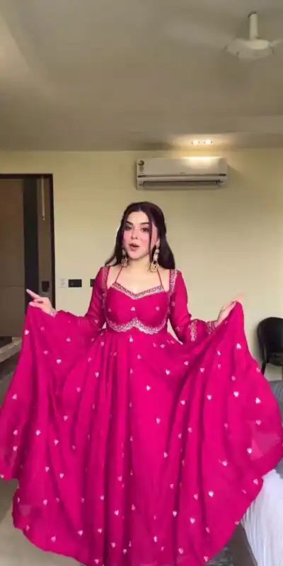 MF 1003 Pink Georgette Gown. Perfect for Wedding, Party, Pongal, Bridal Wear, Anniversary – Affordable Price ₹1799. Delivery 4-6 Working Days. Shop now. | Gowns, Bollywood Gowns, Creative Gowns, Designer Gowns, Embroidered Gowns, Party Wear Gowns