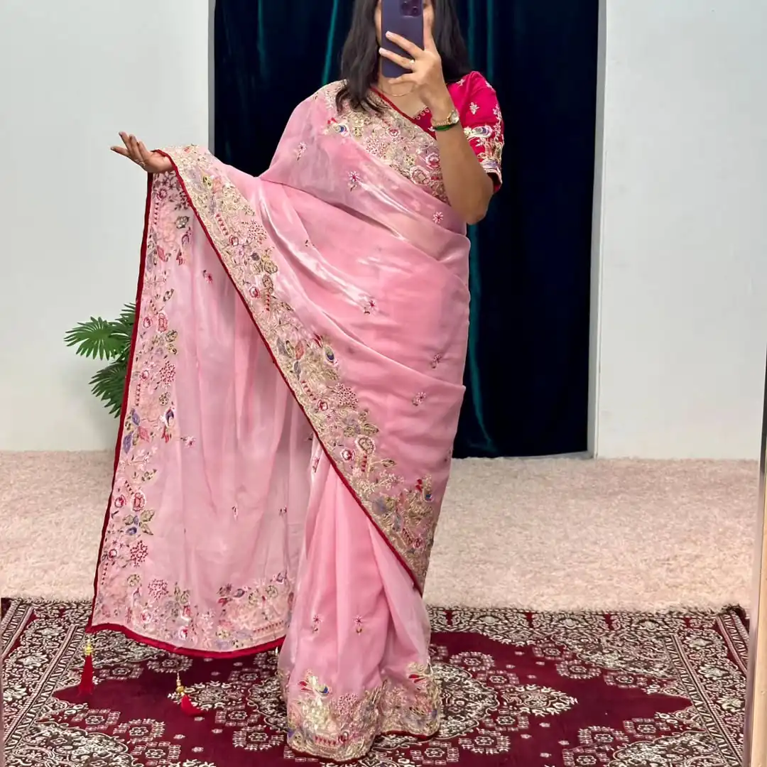 SC 1008 Pink Organza Silk Saree Perfect for Wedding, Party, Eid, Makar Sankranti, Anniversary –. Affordable Price ₹2399. Delivery 4-6 Working Days. | Sarees, Bollywood Sarees, Creative Sarees, Designer Sarees, Embroidered Sarees, Ethnic Saree, Modern Digital sarees, Party Wear Sarees