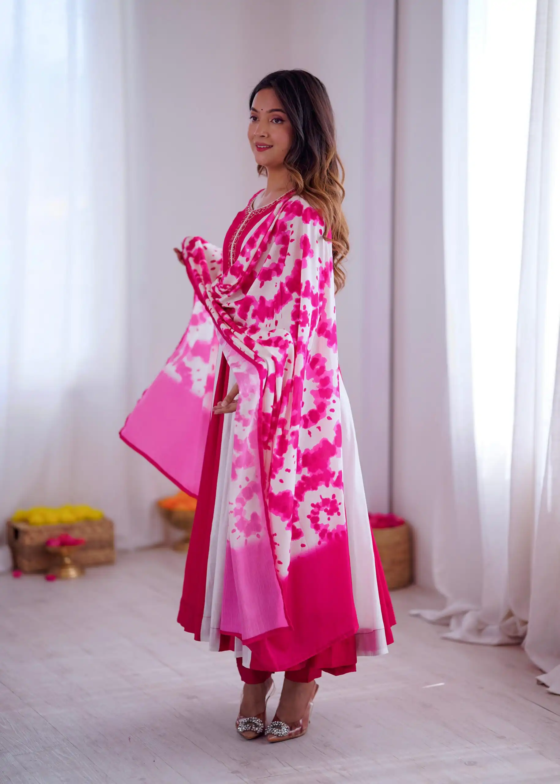 ZF 5014 Pink Roman Silk Gown with Embroidery Work & Digital Print . Exclusive Offer ₹2149. Delivery 4-6 Working Days. Shop now. | Gowns, Bollywood Gowns, Creative Gowns, Designer Gowns, Embroidered Gowns, Party Wear Gowns