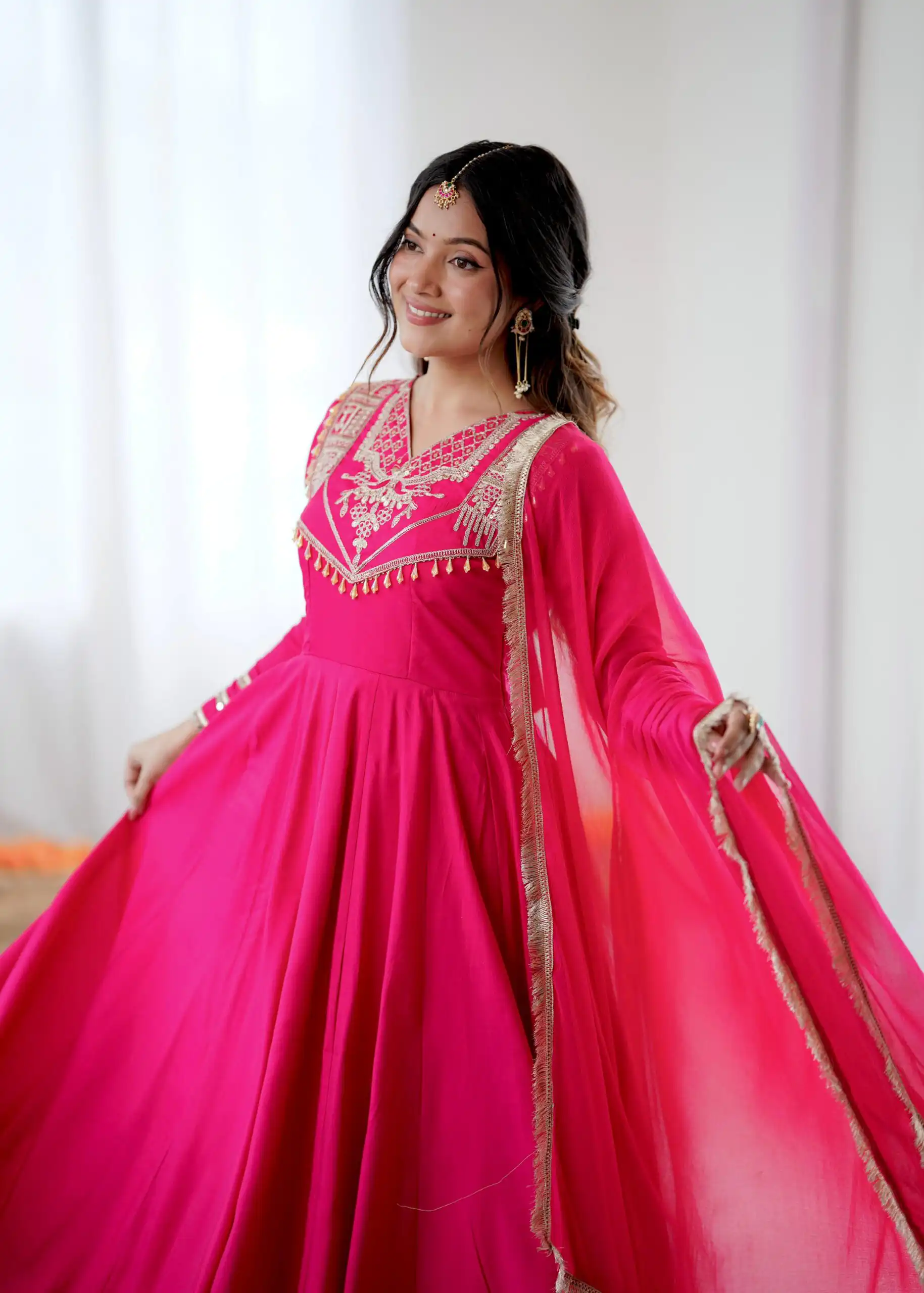 ZSR 3149 Pink Roman silk Gown Perfect for Wedding, Party, Sangeet, Haldi, Lohri – . Introductory Price ₹2099. Delivery 4-6 Working Days. Shop now. | Gowns, Bollywood Gowns, Creative Gowns, Designer Gowns, Embroidered Gowns, Party Wear Gowns
