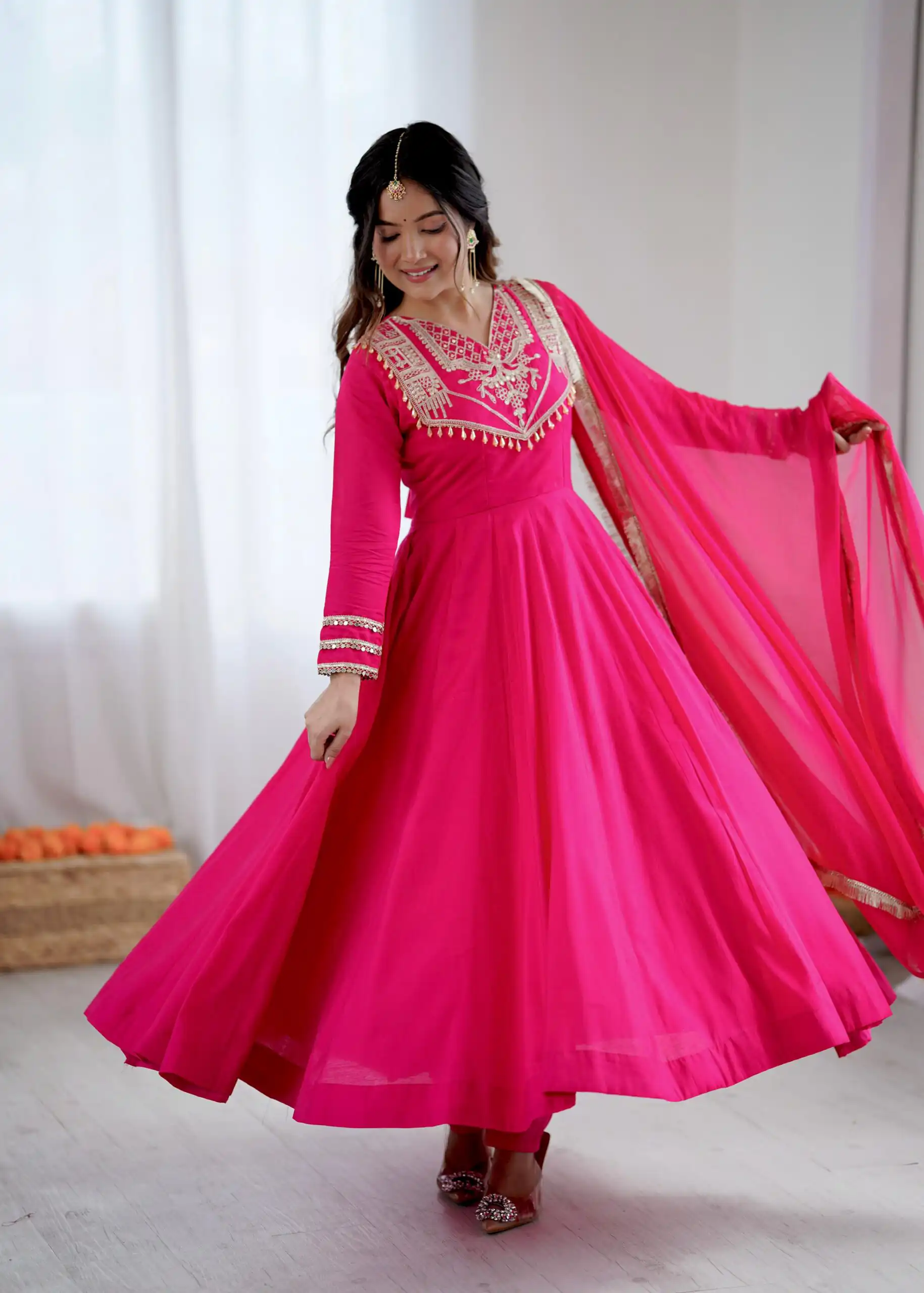 ZSR 3149 Pink Roman silk Gown Perfect for Wedding, Party, Sangeet, Haldi, Lohri – . Introductory Price ₹2099. Delivery 4-6 Working Days. Shop now. | Gowns, Bollywood Gowns, Creative Gowns, Designer Gowns, Embroidered Gowns, Party Wear Gowns